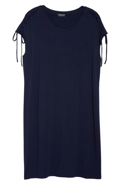 Shop Vince Camuto Lace-up Shoulder T-shirt Dress In Black Iris