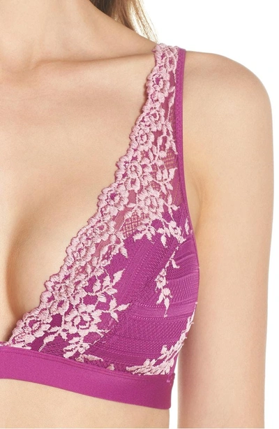 Shop Wacoal 'embrace Lace' Deep-v Bralette In Hollyhock/ Chalk Pink