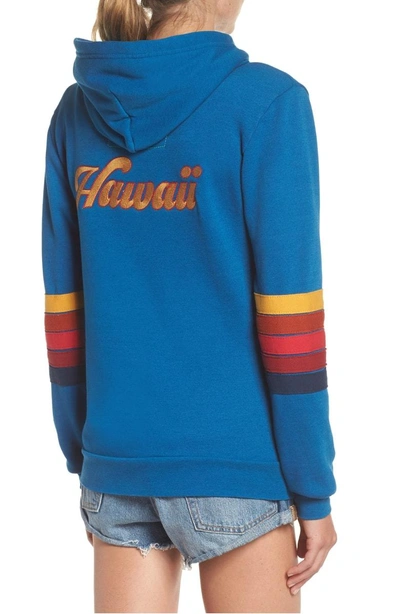 Shop Aviator Nation Hawaii Patch Cotton Blend Hoodie Sweatshirt In Carribean/ Red Stripes