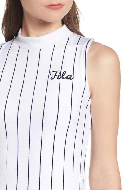 Shop Fila Esme Pinstripe Velour Dress In White/ Gold