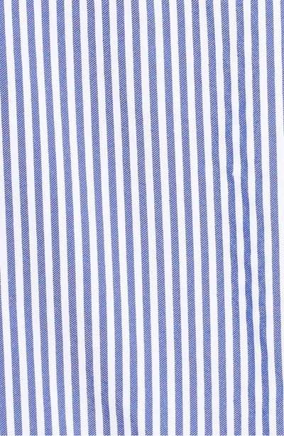 Shop London Times Embroidered Hem Stripe Off The Shoulder Shift Dress In Blue/ White