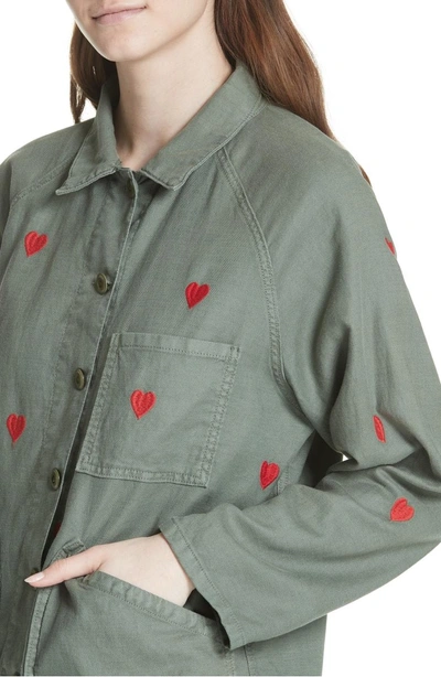 Shop The Great The Field Jacket In Moss Army/ Red Hearts