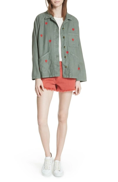 Shop The Great The Field Jacket In Moss Army/ Red Hearts