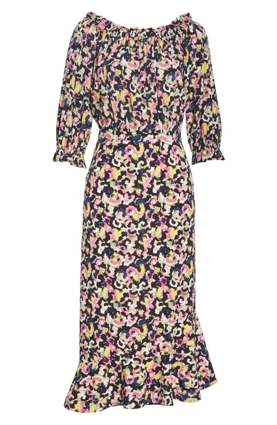 Shop Saloni Grace Print Silk Off The Shoulder Dress In Hothouse Mirage
