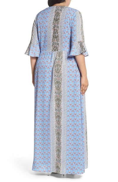 Shop Glamorous Button Front Maxi Dress In Blue Rust Border