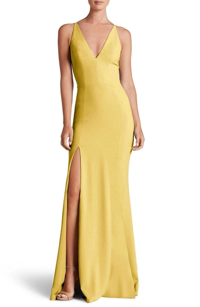 Shop Dress The Population Iris Slit Crepe Gown In Sunflower