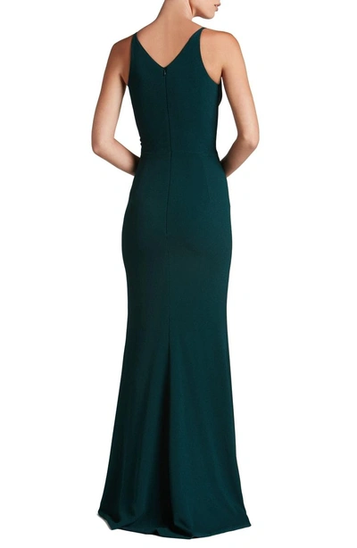 Shop Dress The Population Iris Slit Crepe Gown In Pine