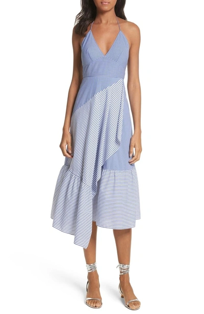 Shop Tibi Colorblock Collage Stripe Halter Dress In Blue Multi