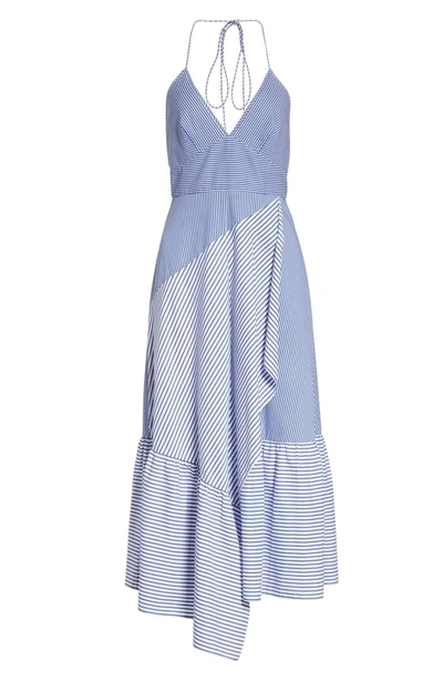 Shop Tibi Colorblock Collage Stripe Halter Dress In Blue Multi