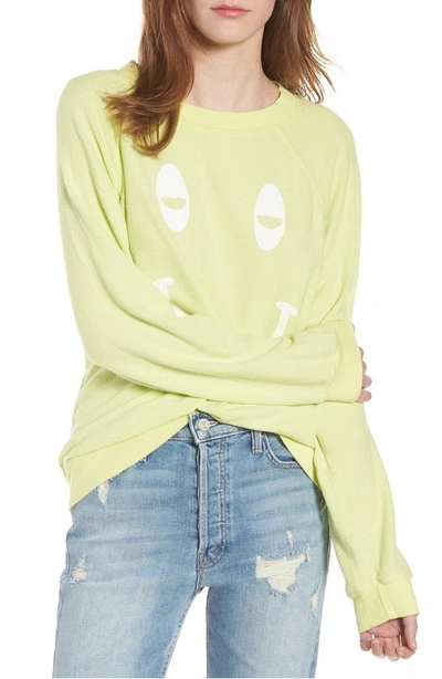 Shop Wildfox Sleepy Smiley Sommers Sweatshirt In Yellow Glow