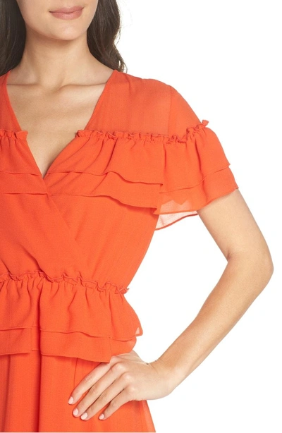 Shop Nsr V-neck Ruffle Blouson Dress In Orange