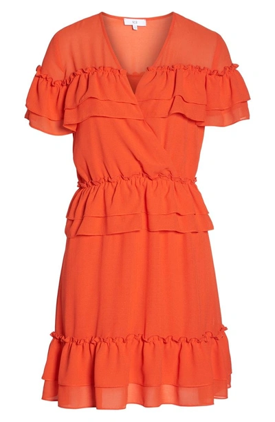 Shop Nsr V-neck Ruffle Blouson Dress In Orange