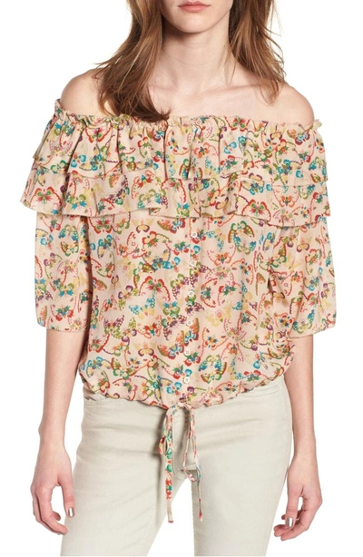 Shop Zadig & Voltaire Tease Butterfly Off The Shoulder Silk Top In Ecru