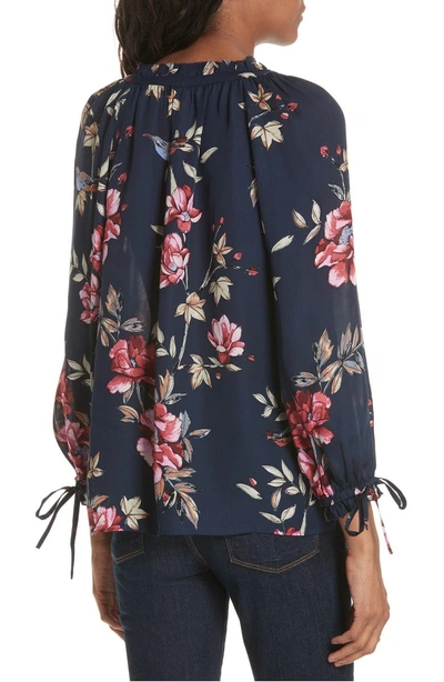 Shop Joie Corsen Floral Silk Blouse In Dark Navy