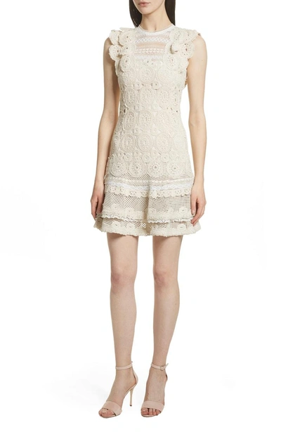 Shop Jonathan Simkhai Ruffle Hem Macrame Dress In Ecru Combo