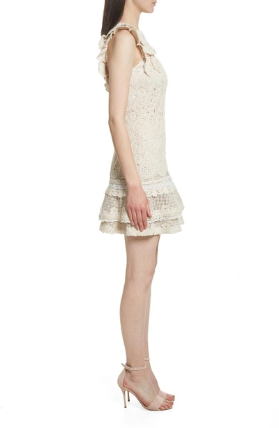 Shop Jonathan Simkhai Ruffle Hem Macrame Dress In Ecru Combo