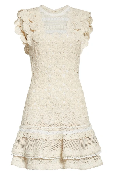 Shop Jonathan Simkhai Ruffle Hem Macrame Dress In Ecru Combo