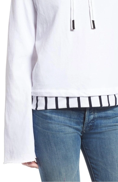 Shop Stateside Stripe Hem Terry Hoodie In White