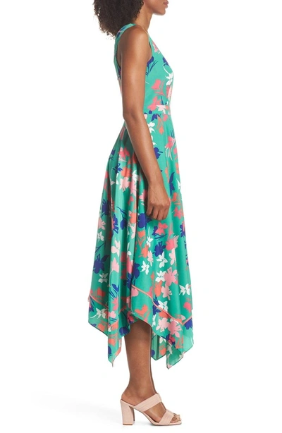 Shop Vince Camuto Floral Asymmetric Hem Midi Dress In Green