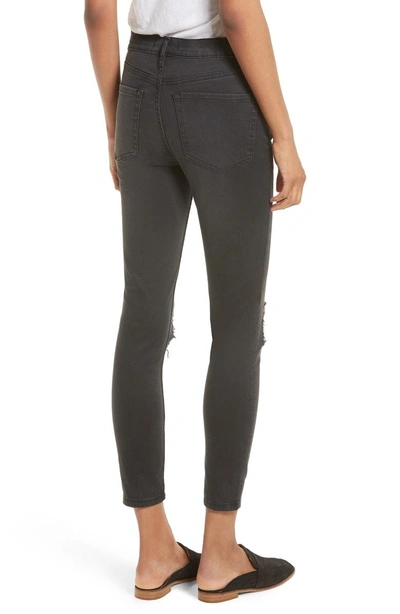 Shop Free People High Rise Busted Knee Skinny Jeans In Carbon