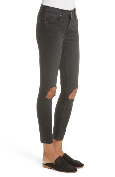 Shop Free People High Rise Busted Knee Skinny Jeans In Carbon