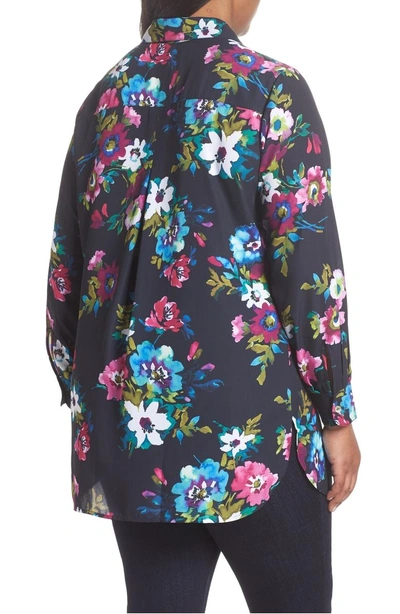 Shop Foxcroft Jade Watercolor Floral Blouse In Navy Multi