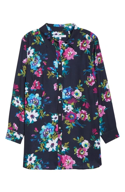 Shop Foxcroft Jade Watercolor Floral Blouse In Navy Multi