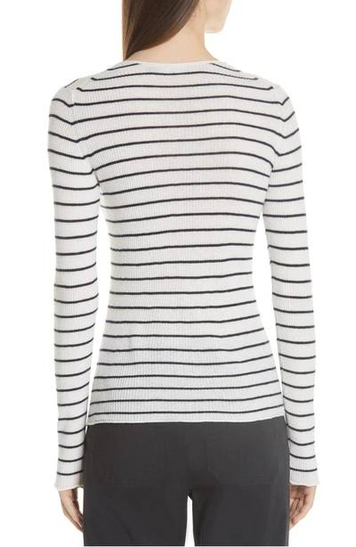 Shop Vince Stripe Ribbed Sweater In Off White/ Coastal