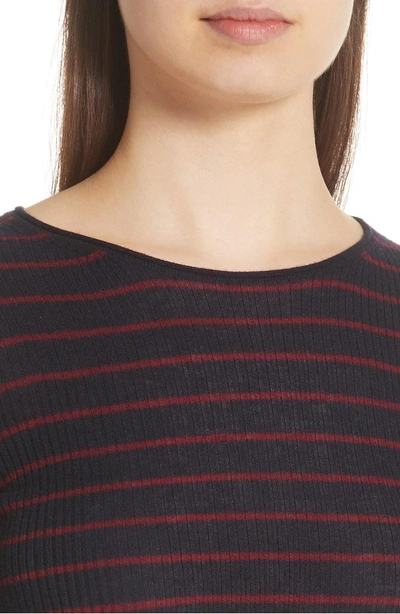 Shop Vince Stripe Ribbed Sweater In Coastal/ Merlot