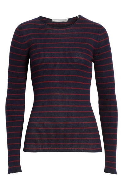 Shop Vince Stripe Ribbed Sweater In Coastal/ Merlot