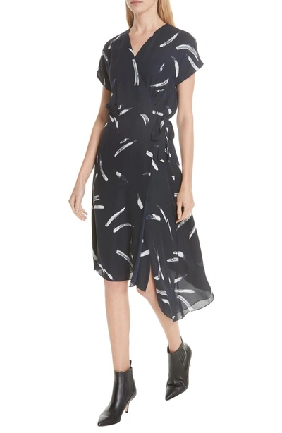 Shop Joie Bethwyn Asymmetrical Hem Silk Wrap Dress In Midnight