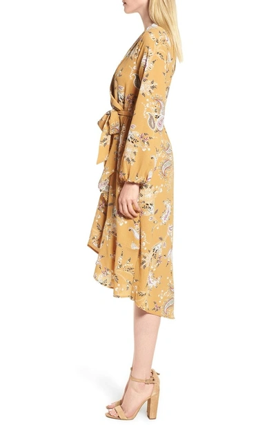 Shop Bobeau Faux Wrap Dress In Mustard Paisley Print