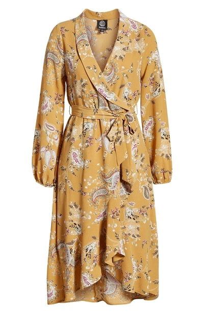 Shop Bobeau Faux Wrap Dress In Mustard Paisley Print
