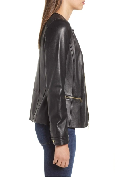 Shop Cole Haan Smooth Lambskin Leather Jacket In Black