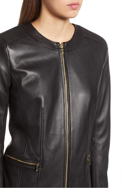 Shop Cole Haan Smooth Lambskin Leather Jacket In Black