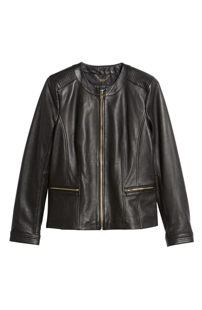 Shop Cole Haan Smooth Lambskin Leather Jacket In Black