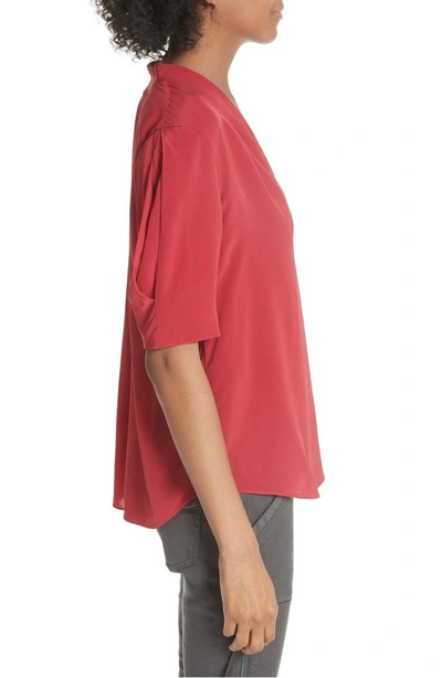 Shop Joie Ance Pleated Back Short Sleeve Blouse In Cranberry