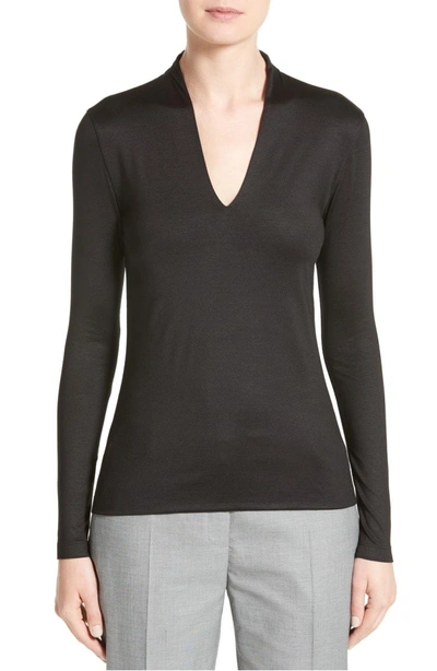 Shop Akris Long Sleeve Silk Jersey Blouse In Black