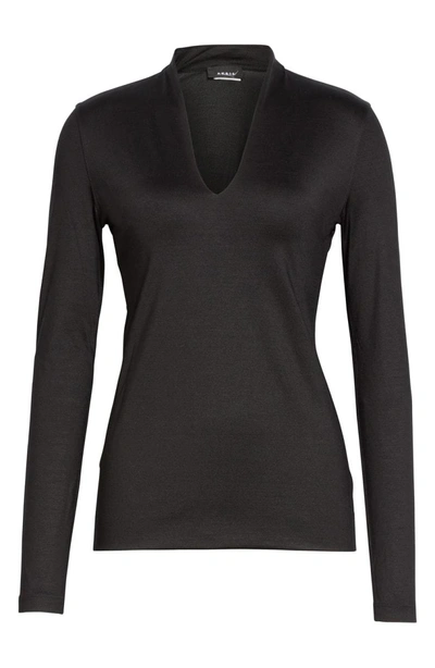 Shop Akris Long Sleeve Silk Jersey Blouse In Black