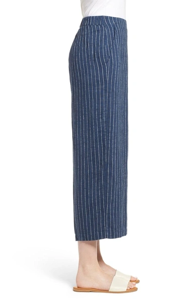 Shop Eileen Fisher Stripe Linen Crop Pants In Denim