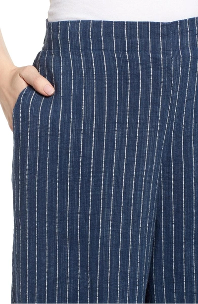 Shop Eileen Fisher Stripe Linen Crop Pants In Denim