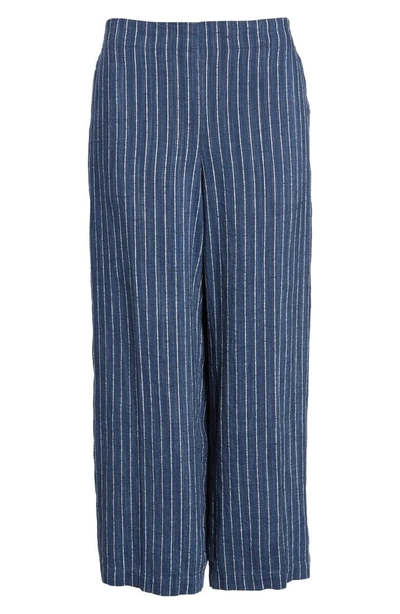 Shop Eileen Fisher Stripe Linen Crop Pants In Denim