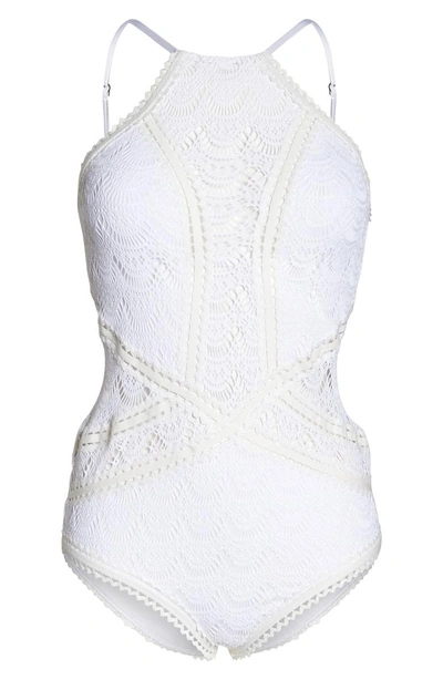 Shop Becca Crochet One-piece Swimsuit In White
