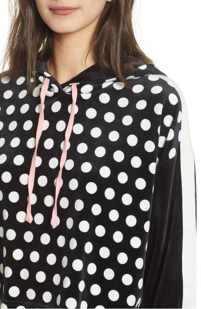 Shop Juicy Couture Polka Dot Velour Crop Hoodie In Sorbet Pink And Tiger Lily