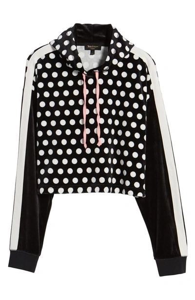 Shop Juicy Couture Polka Dot Velour Crop Hoodie In Sorbet Pink And Tiger Lily