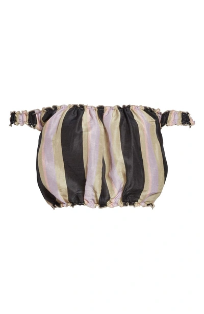 Shop Apiece Apart Shina Off The Shoulder Linen & Silk Crop Top In Violet Night Stripe