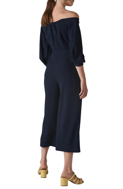 Shop Whistles Carina Off The Shoulder Crop Jumpsuit In Navy