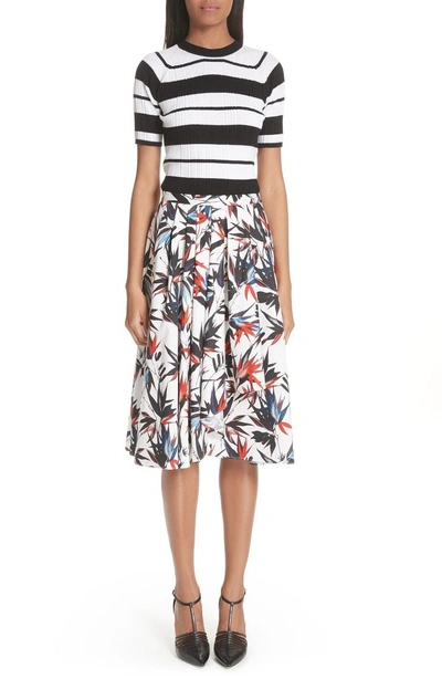 Shop Jason Wu Bird Of Paradise Print Cotton Poplin Skirt In Chalk Multi