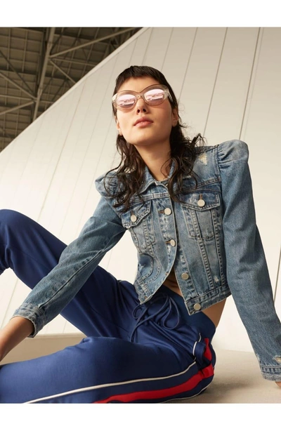 Blanknyc Puff-sleeve Cropped Denim Jacket In Rise Above Blue | ModeSens