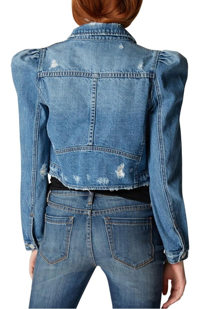 Shop Blanknyc Crop Puff Shoulder Denim Jacket In Rise Above Blue